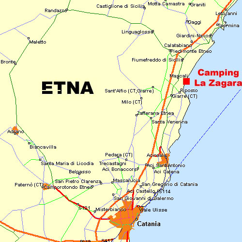 Al centro, tra Taormina, Catania e l'Etna si Trova il Camping la Zagara